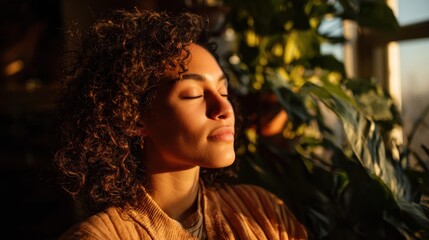 Enjoying sunlight indoors while surrounded by plants in the afternoon at home
