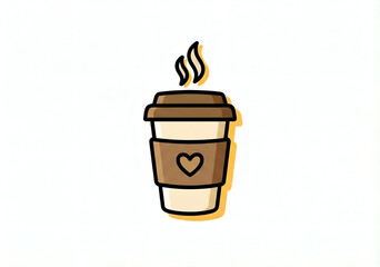 Cartoon disposable coffee cup with heart and steam vector icon
