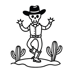 Cool Skeleton Cowboy with Boots and Hat Dancing Vector Illustration