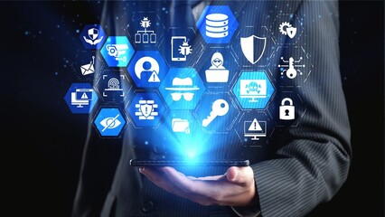 Cyber security icons show cyber attack defense, malware protection, and data security. Cybersecurity prevents hacking, ensures safety, and strengthens cyber attack resilience. Gist