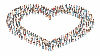 A large group of people forming a heart shape symbolizing unity and love