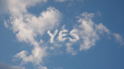 Fototapeta premium Photograph of a blue sky with a few white clouds scattered across it. the clouds are in the shape of the word 