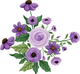 purple flowers arrangement watercolor