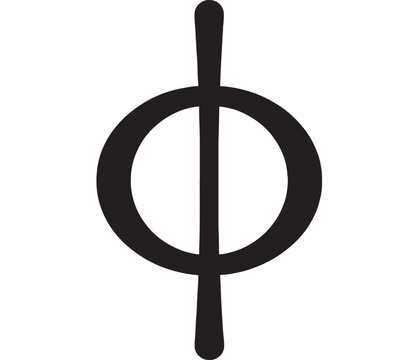 Black phi symbol design element with a vertical line on transparent background silhouette