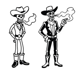 Minimal Line Art Skeleton Wearing Cowboy Boots Vector Illustration