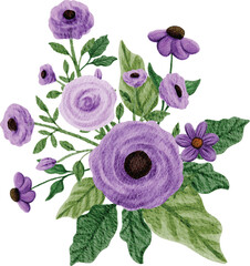 purple flowers arrangement watercolor