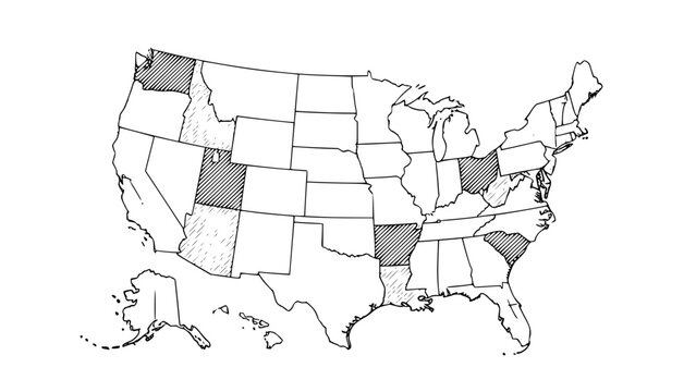 Vector map of the United States of America, flat design, all states clearly separated, clean lines, modern infographic style, editable colors, high detail, white background