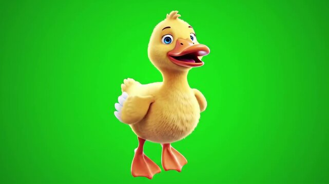 Animated duckling walking on green screen, perfect for overlaying