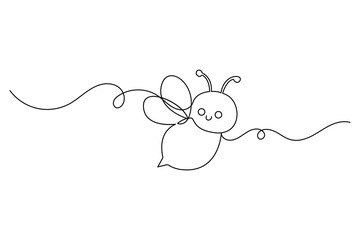 Cute bee continuous one line drawing minimalist flying insect illustration