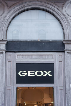 Milan, Italy - November 9, 2025: Geox is an Italian footwear and apparel brand best known for its innovative breathable and waterproof technologies