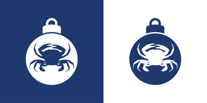 Logo nautical. Silueta de bola de navidad con cangrejo para tarjetas y felicitaciones de Navidad	
