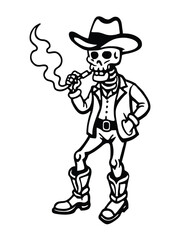 Stylish Skeleton Wearing Cowboy Boots and Blowing a Party Horn Vector Artwork