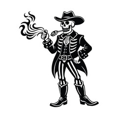 Stylish Skeleton Wearing Cowboy Boots and Blowing a Party Horn Vector Design