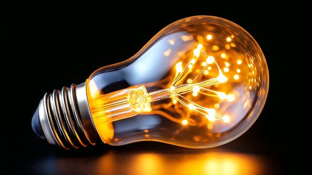 Ultra macro shot of an LED filament inside a vintage retro light bulb, showcasing the intricate design and glowing details of the modern filament fused with the nostalgic bulb aest