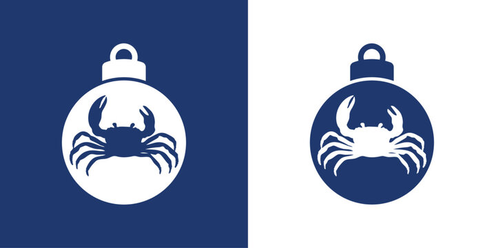 Logo nautical. Silueta de bola de navidad con cangrejo para tarjetas y felicitaciones de Navidad	