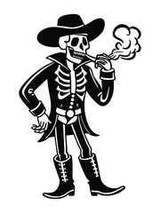 Stylish Skeleton Wearing Cowboy Boots and Blowing a Party Horn Vector Artwork