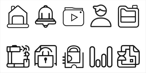 Collection of simple outline icons for user interface and web design