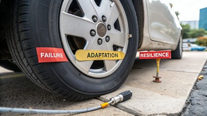 Car tire receiving air with adaptation and resilience labels