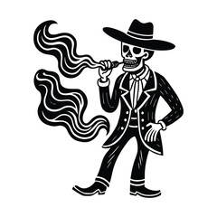 Stylish Skeleton Wearing Cowboy Boots and Blowing a Party Horn Vector Design
