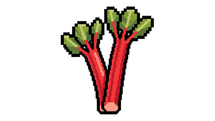 Fresh Rhubarb Stalks Pixel Art Illustration. Retro 8-bit Style Vegetable Graphic for Game or UI Design.