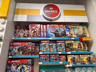 Fototapeta premium Colorful lego ninjago display in a toy store