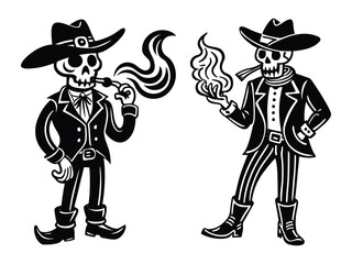 Stylish Skeleton Wearing Cowboy Boots and Blowing a Party Horn Vector Design