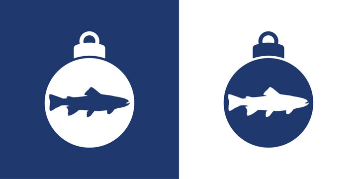 Logo nautical. Silueta de bola de navidad con salm&oacute;n o trucha para tarjetas y felicitaciones de Navidad