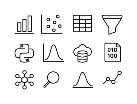 Data Science Icon Set. Data science. Line icon set of data scien