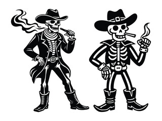 Vibrant Cartoon Skeleton Wearing Cowboy Boots Smiling Vector Illustration