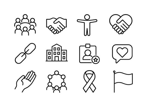 Pride Iconography Grid. Pride Community Icons. Line icon set of