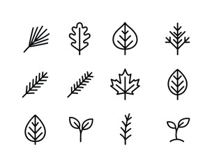 Fototapeta premium Forest Leaf Icon Set. Forest leaves. Line icon set of Forest lea