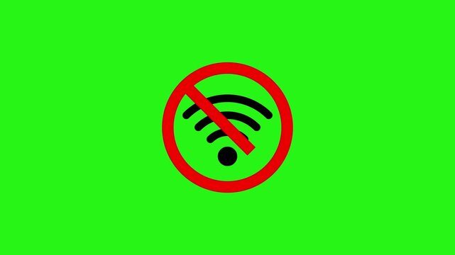 No wifi symbol animation on green screen background indicating internet connection failure