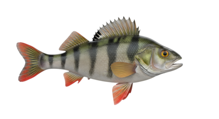 Freshwater european perch fish with striped body and vibrant fins