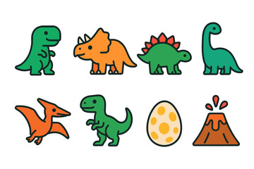 Obraz premium Cartoon dinosaurs and prehistoric volcano with egg illustration