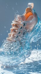 Dolphin leaping through splashing ocean water