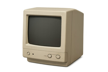 Vintage computer monitor displaying retro crt technology for graphic design and nostalgic computing on transparent background