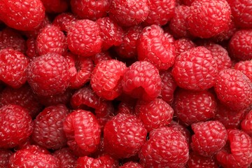 Fresh ripe raspberries as background, closeup view