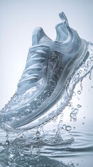 Athletic shoe splashing through water in dynamic motion