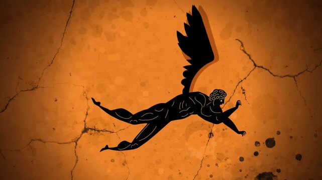 greek myth of icarus falling from the sky as his wings lose their feathers