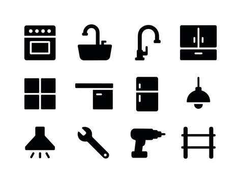 Kitchen Renovation Icons. Kitchen Renovation. Solid icon set of