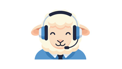 Customer Service Sheep Mascot Flat Vector