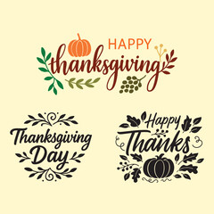 Happy Thanksgiving Lettering and Typography Vector Set Collection with Autumn Elements.