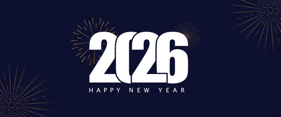 Happy New Year 2026 gold text effect firework star confetti Background
