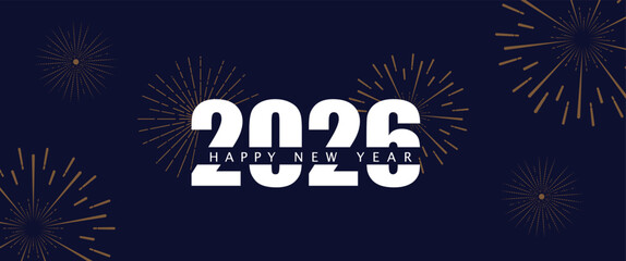 Happy New Year 2026 gold text effect firework star confetti Background
