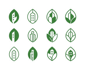 Obraz premium Green Building Logos. Green buildings. Icon set. Set Logo of Gre