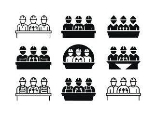 Press Conference Icons. Workers Speaking to the Press. Icon set.