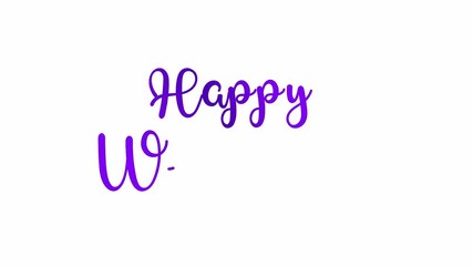 Happy wedding Animation for shop, discount, sale, flyer, greeting card. Animated text word handwritten calligraphy cursive Lettering style on white background. alpha channel animation. violet type