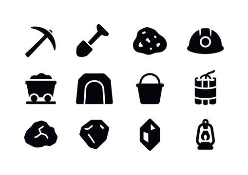 Gold Mining Icons. Gold mining. Solid icon set of gold mining: p