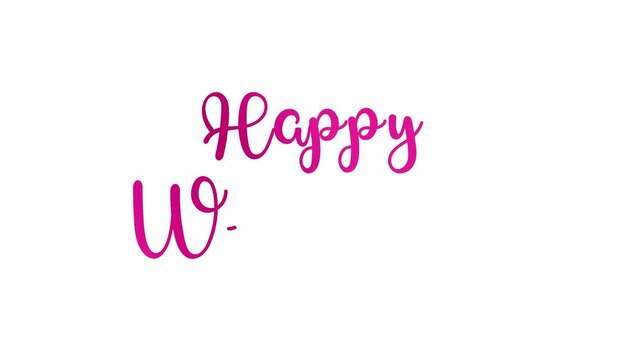 Happy wedding Animation for shop, discount, sale, flyer, greeting card. Animated text word handwritten calligraphy cursive Lettering style on white background. alpha channel animation. pink type