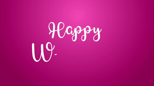 Happy wedding Animation for shop, discount, sale, flyer, greeting card. Animated text word handwritten calligraphy cursive Lettering style on pink background. alpha channel animation. Wishes reveal